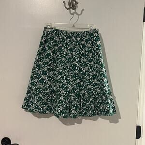 Cottagecore Boho Green Floral Embroidered Midi Skirt Tiered Elastic Waist M
